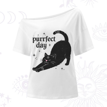 Purplehecate Purrfect Day Black Cat One Shoulder T-Shirt