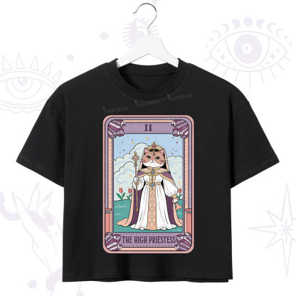 Purplehecate The High Priestess Cat Tarot Crop T-Shirt