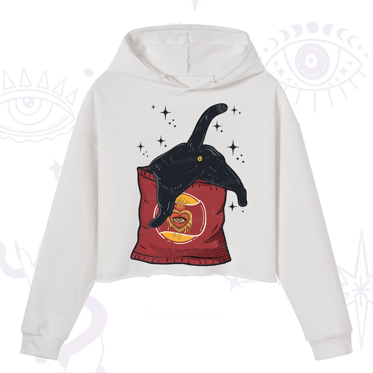 Purplehecate Curious Witch Cat Crop Hoodie