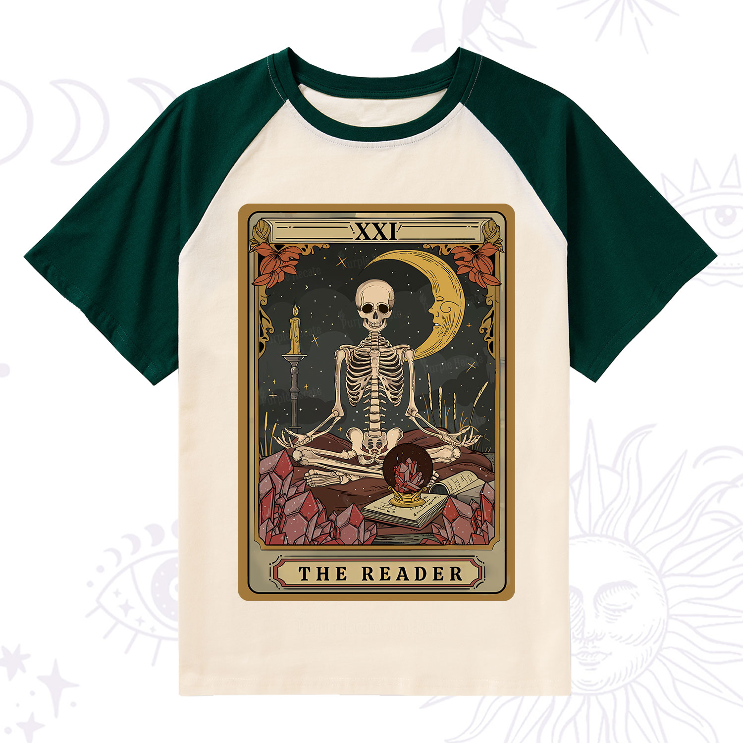 Purplehecate The Reader Tarot Raglan Short Sleeve T‑Shirt