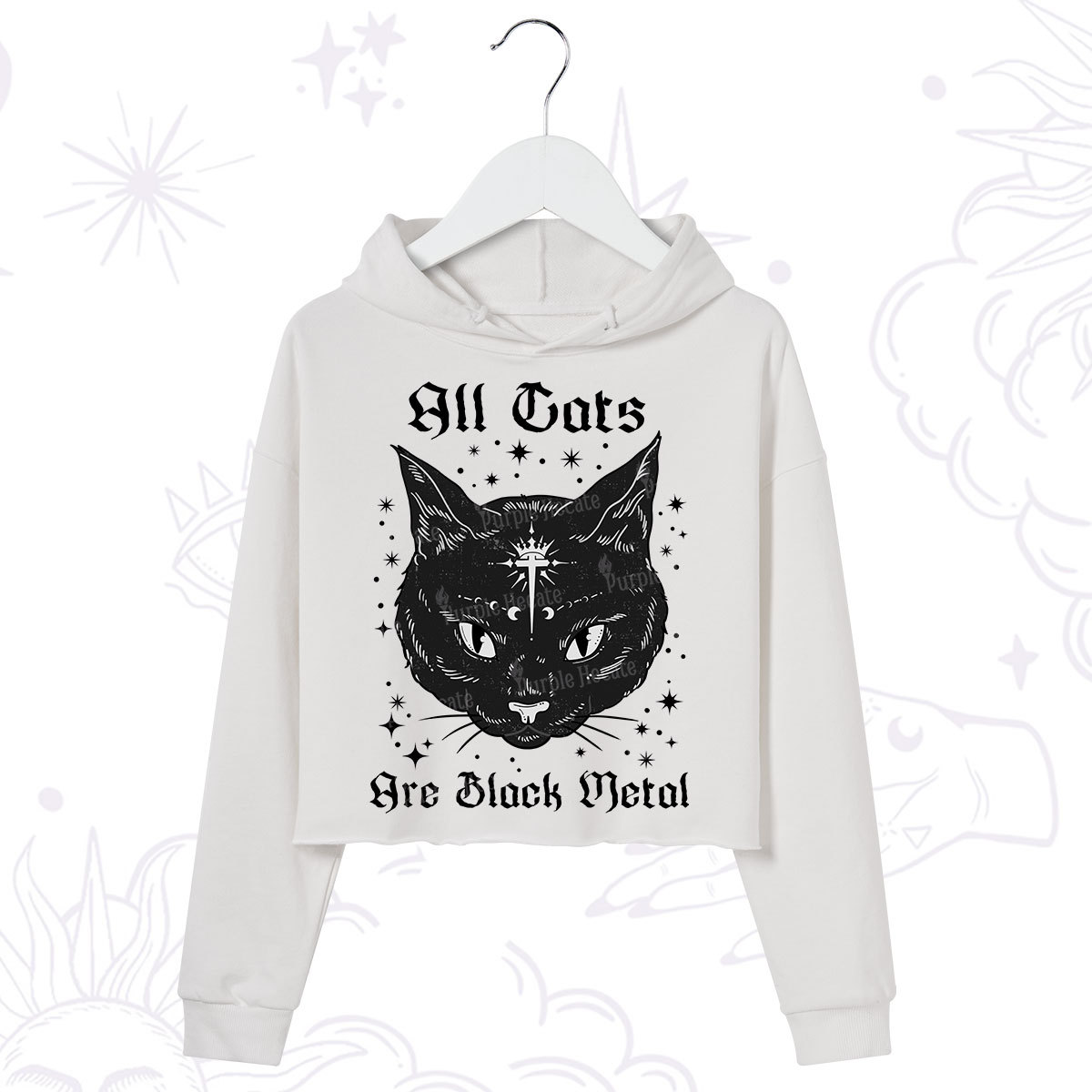 Purplehecate All Cats Are Black Metal Crop Hoodie