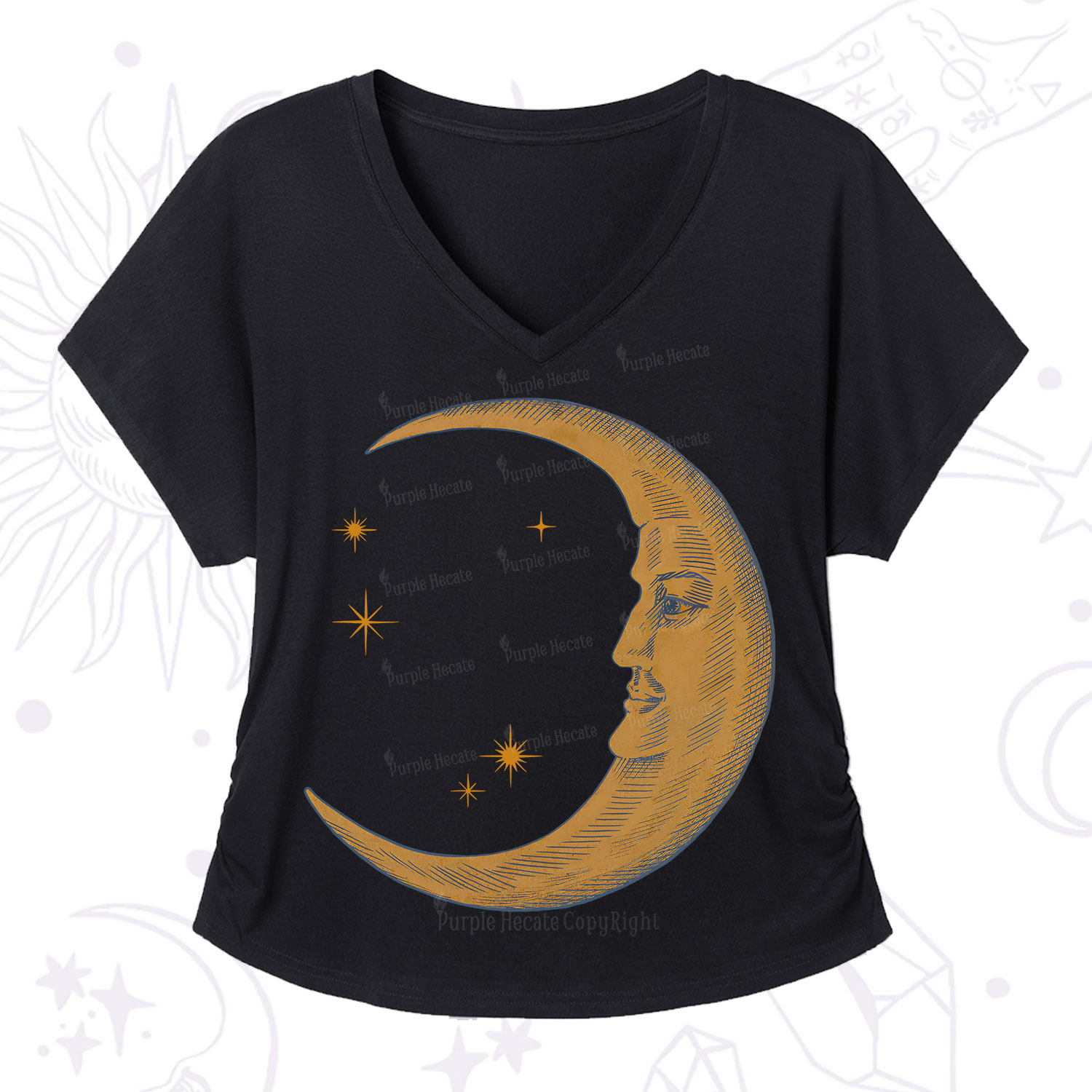 Purplehecate Celestial Moon V-Neck T-Shirt