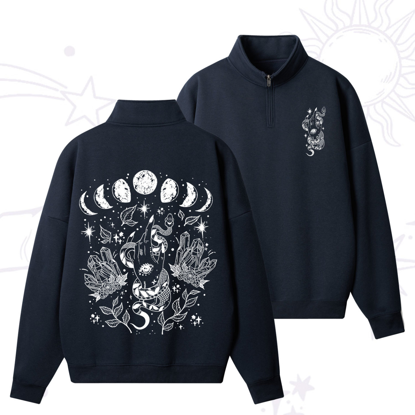 Purplehecate Reach For The Moon Quarter Zip Fleece Sweatshirt