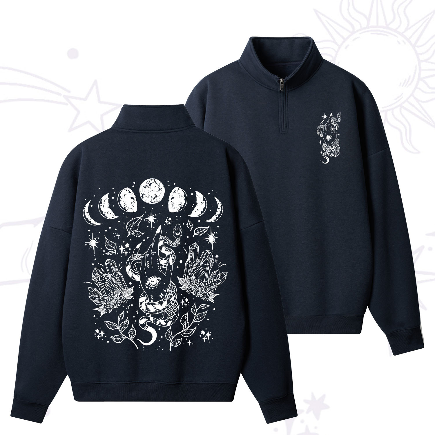 Purplehecate Reach For The Moon Quarter Zip Fleece Sweatshirt