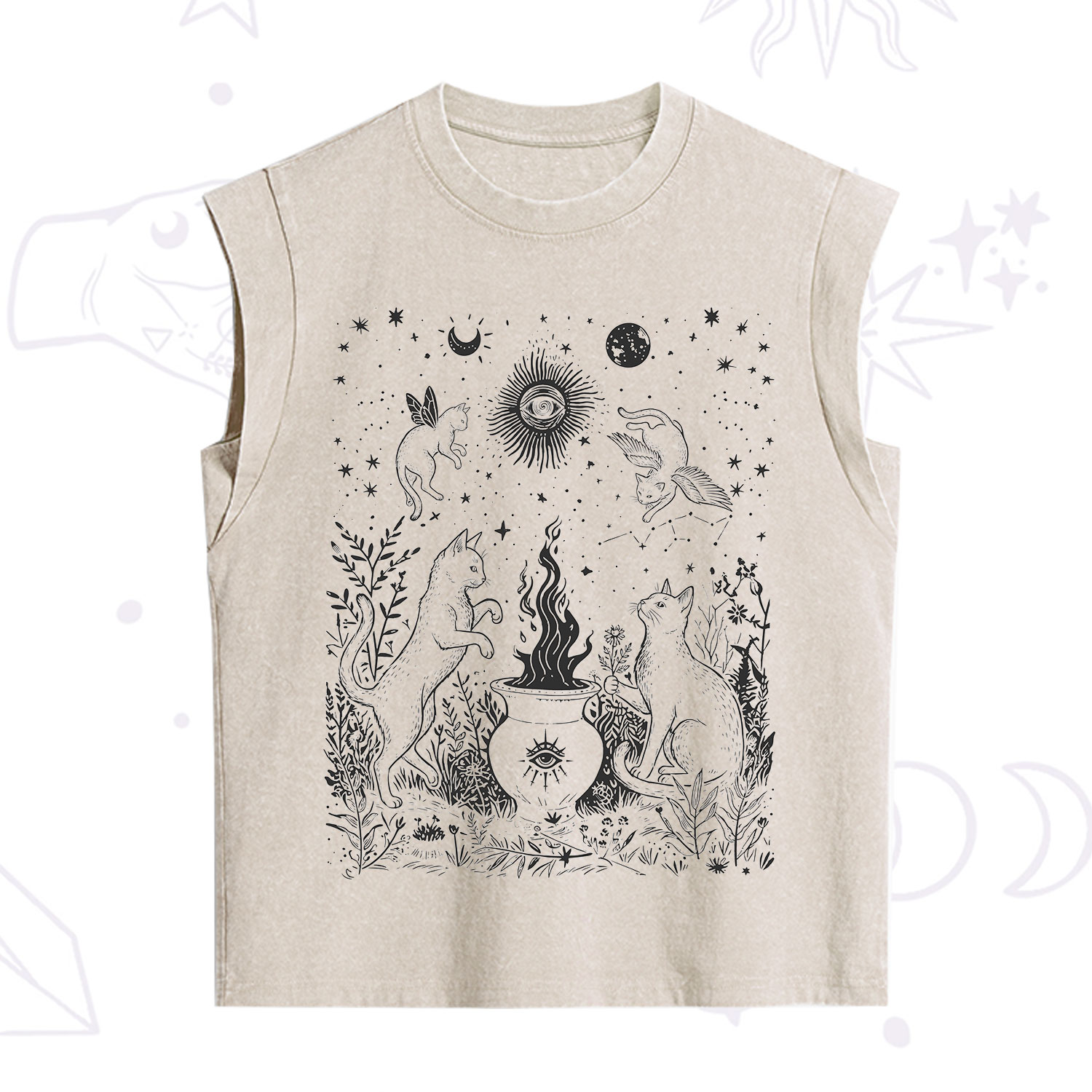 Purplehecate Midnight Meowgic Moon Ritual Vintage Washed Tank