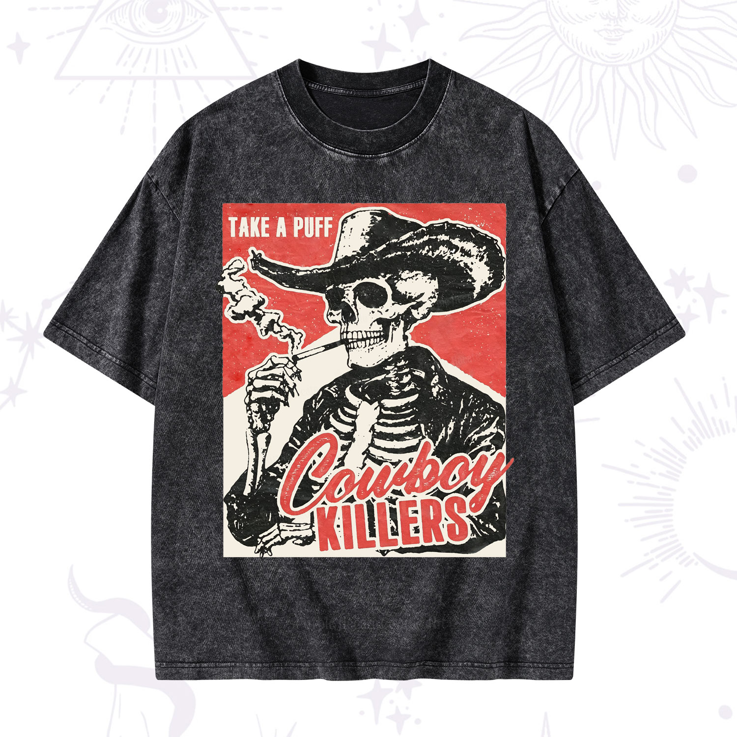 Purplehecate Cowboy Killers Smoking Skeleton Washed T-Shirt