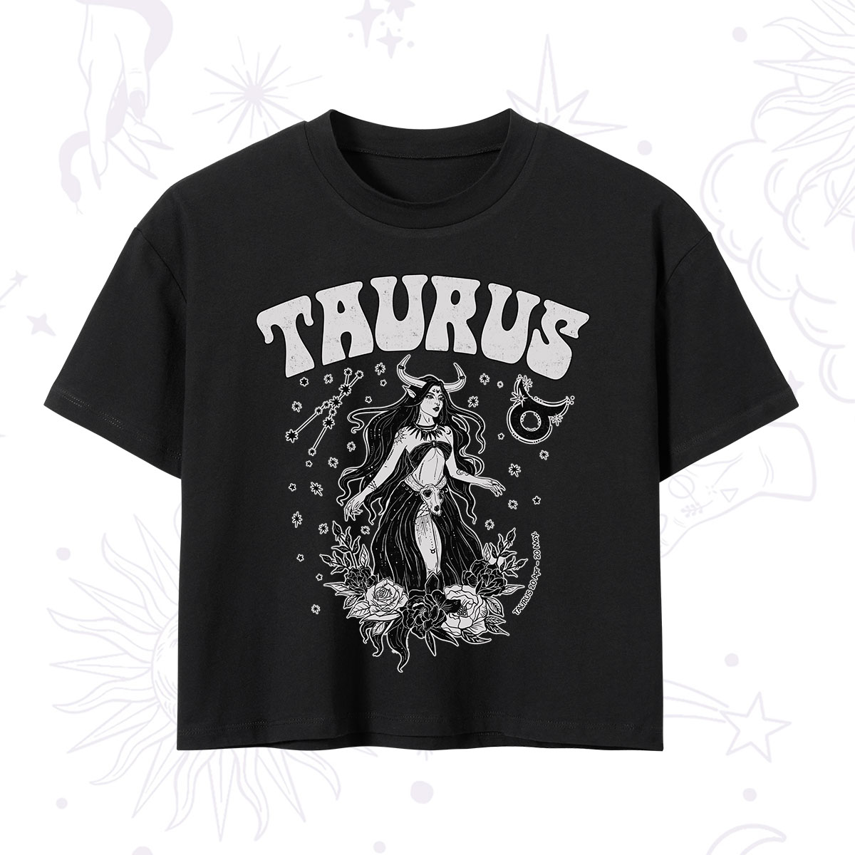 Purplehecate Taurus Zodiac Glyphs Crop T-Shirt 
