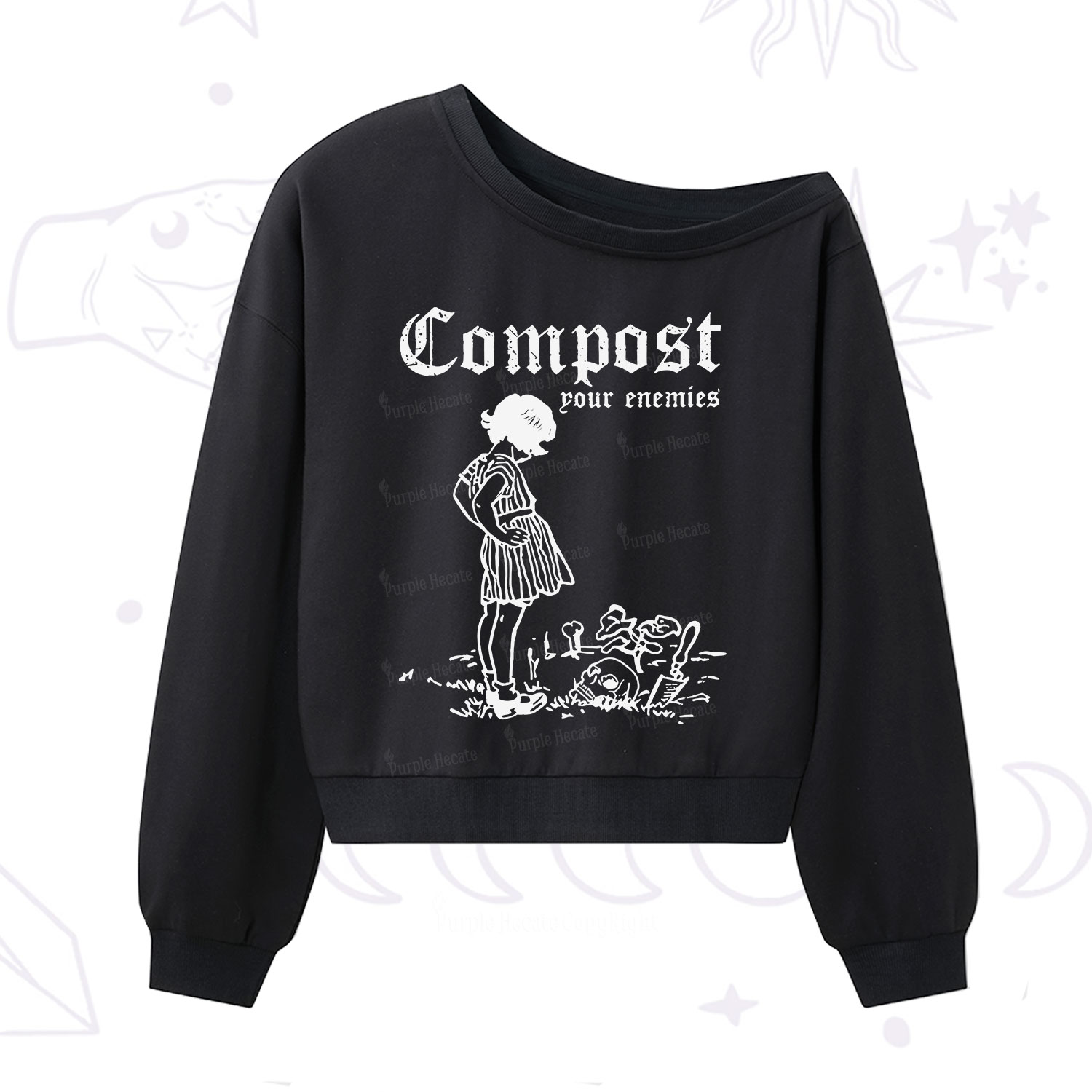 Purplehecate Compost Your Enemies One Shoulder Sweatshirt