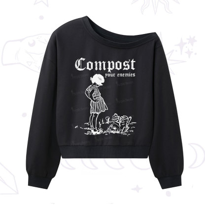 Purplehecate Compost Your Enemies One Shoulder Sweatshirt