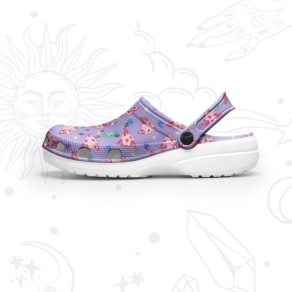 Purplehecate Crystal Cat Skull Rubber Clogs