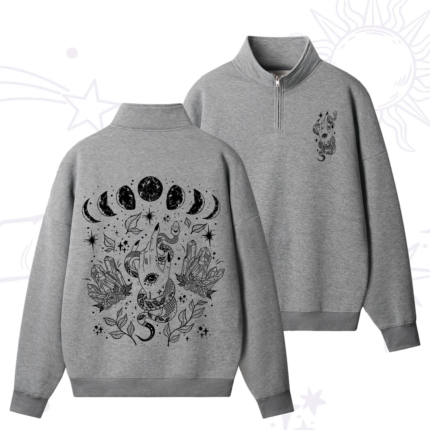 Purplehecate Reach For The Moon Quarter Zip Fleece Sweatshirt