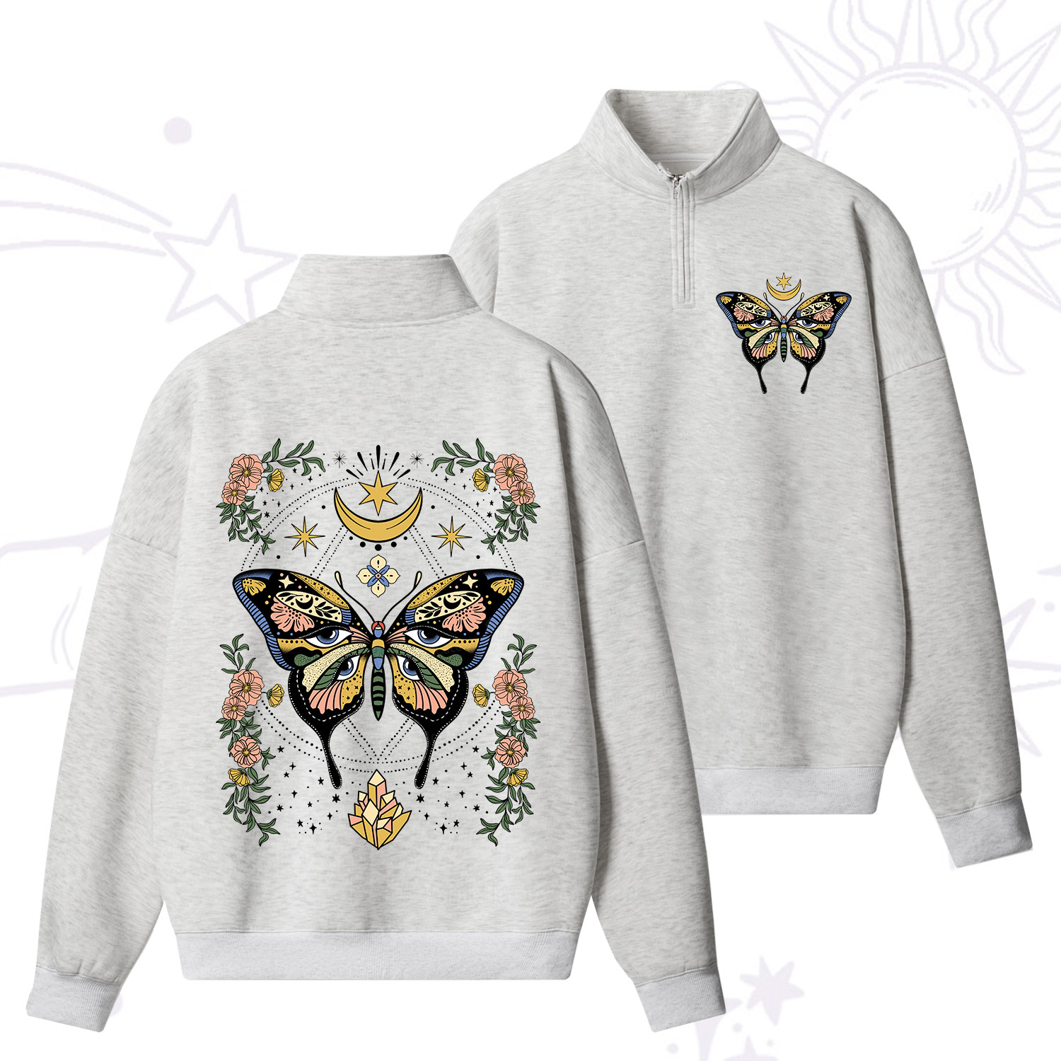 [Copy]Purplehecate The Zero Of Fucks Tarot Quarter Zip Fleece Sweatshirt