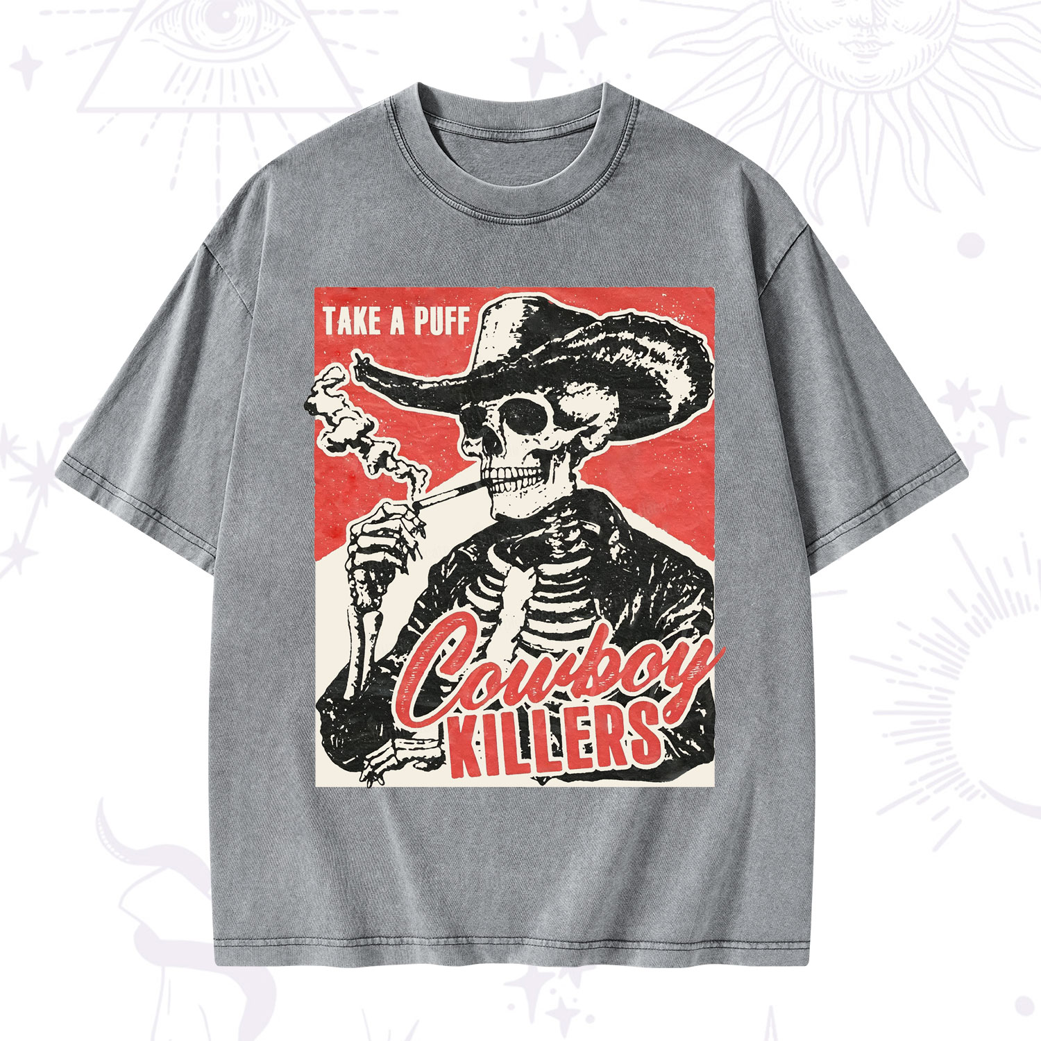 Purplehecate Cowboy Killers Smoking Skeleton Washed T-Shirt