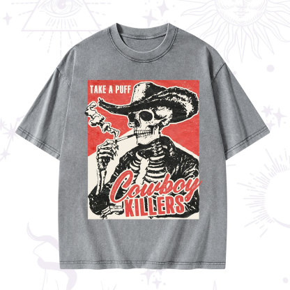 Purplehecate Cowboy Killers Smoking Skeleton Washed T-Shirt