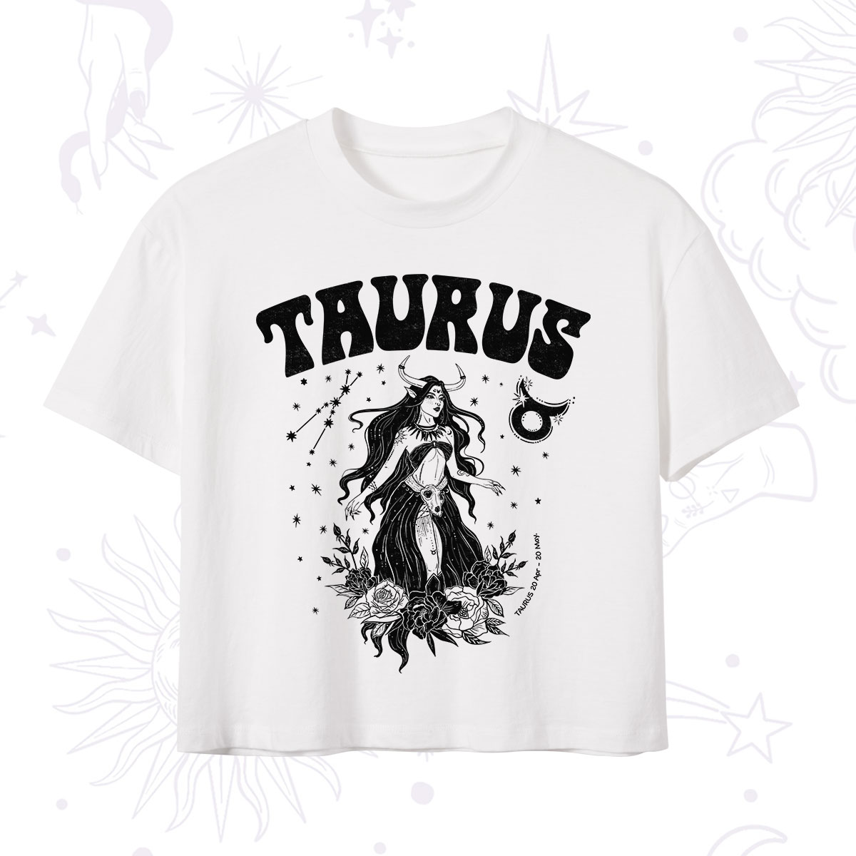 Purplehecate Taurus Zodiac Glyphs Crop T-Shirt 