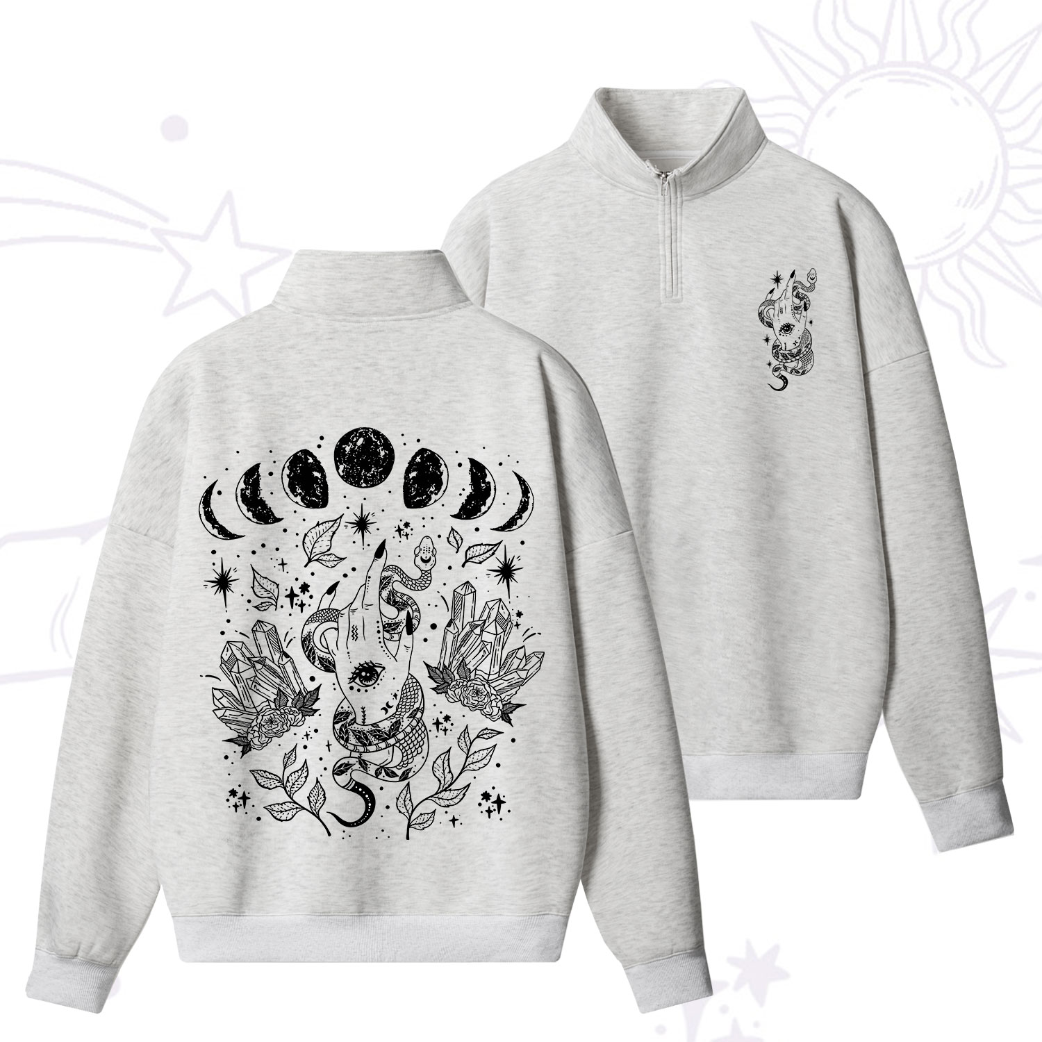 Purplehecate Reach For The Moon Quarter Zip Fleece Sweatshirt