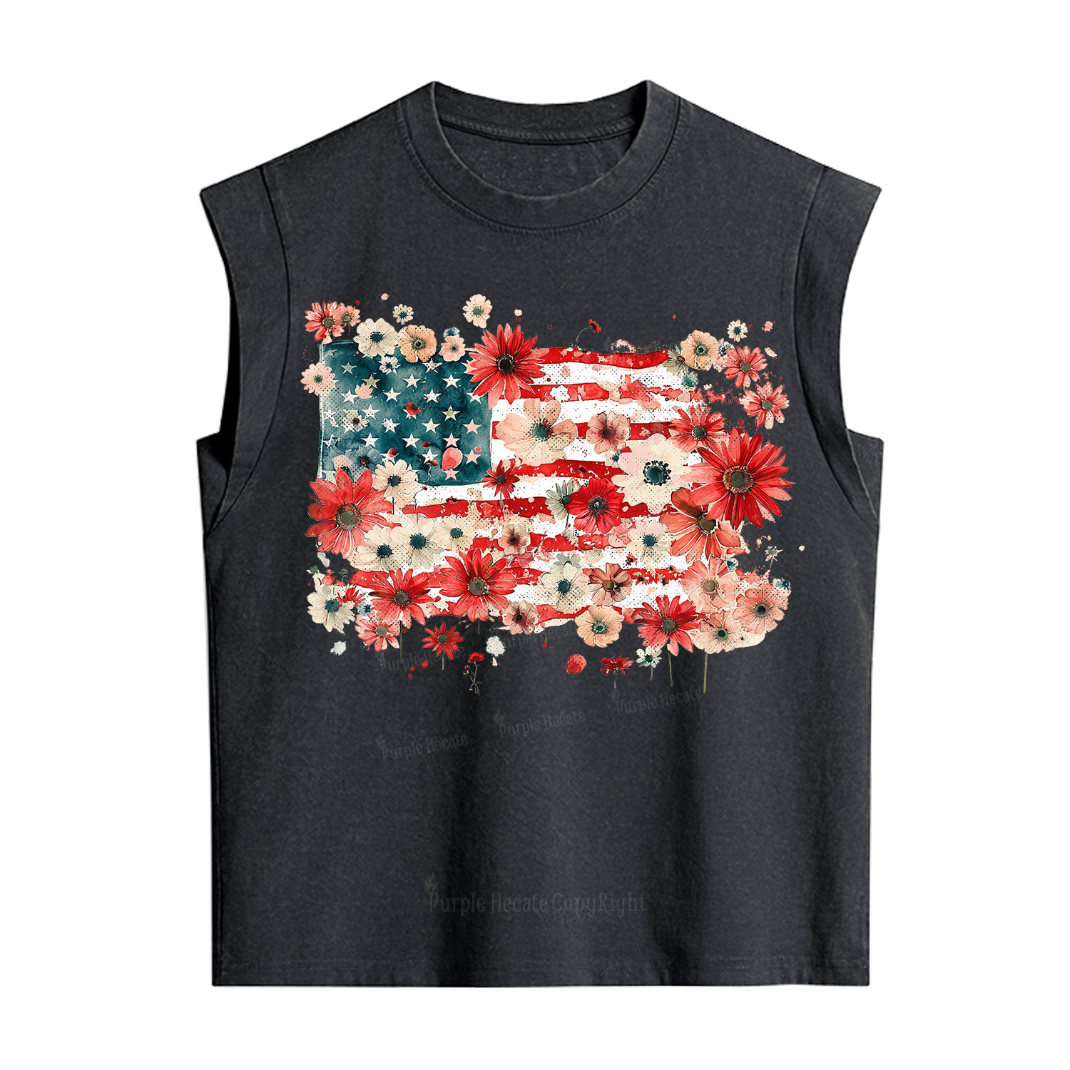 Purplehecate Floral American Flag Vintage Washed Tank