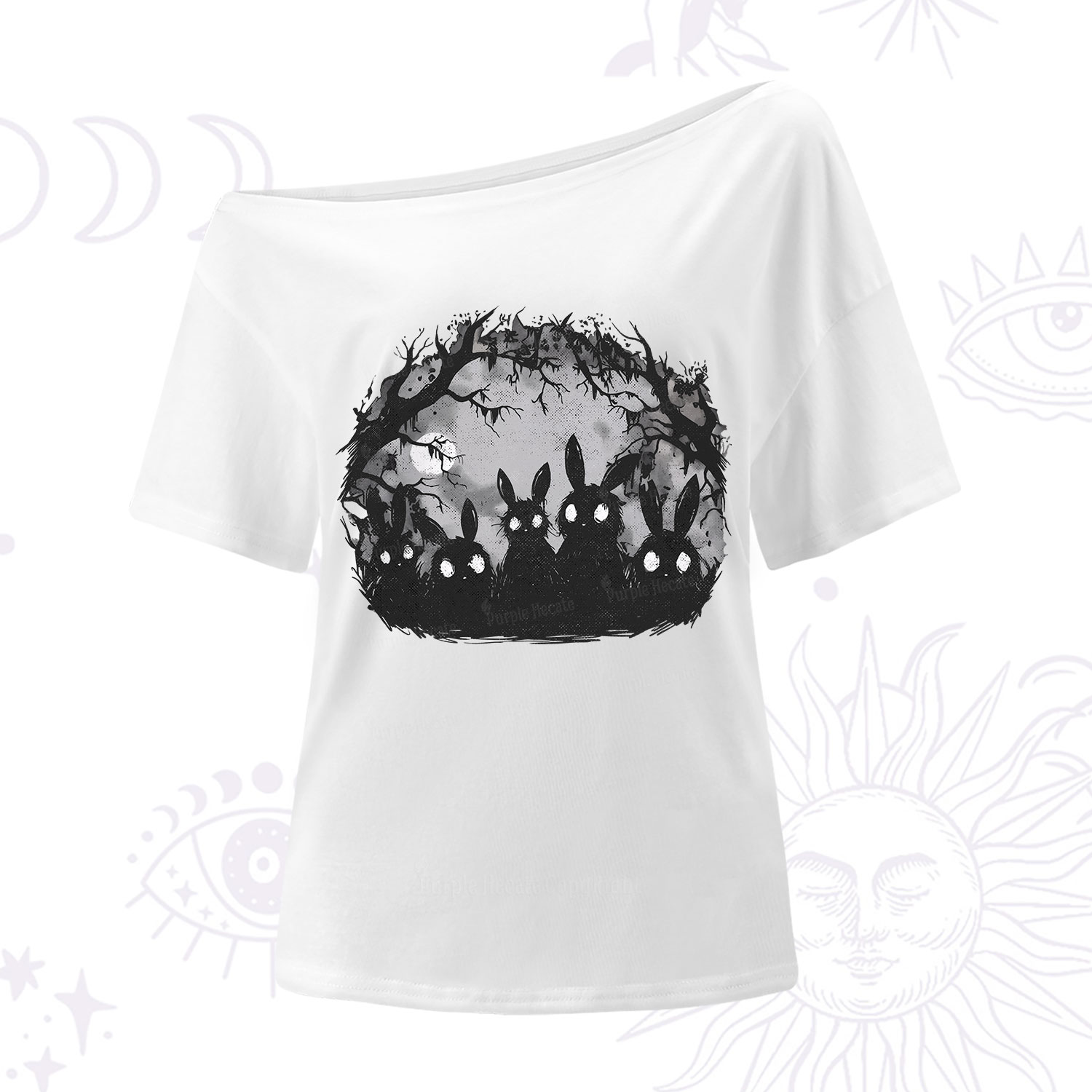 Purplehecate Creepy Weirdcore Bunny One Shoulder T-Shirt