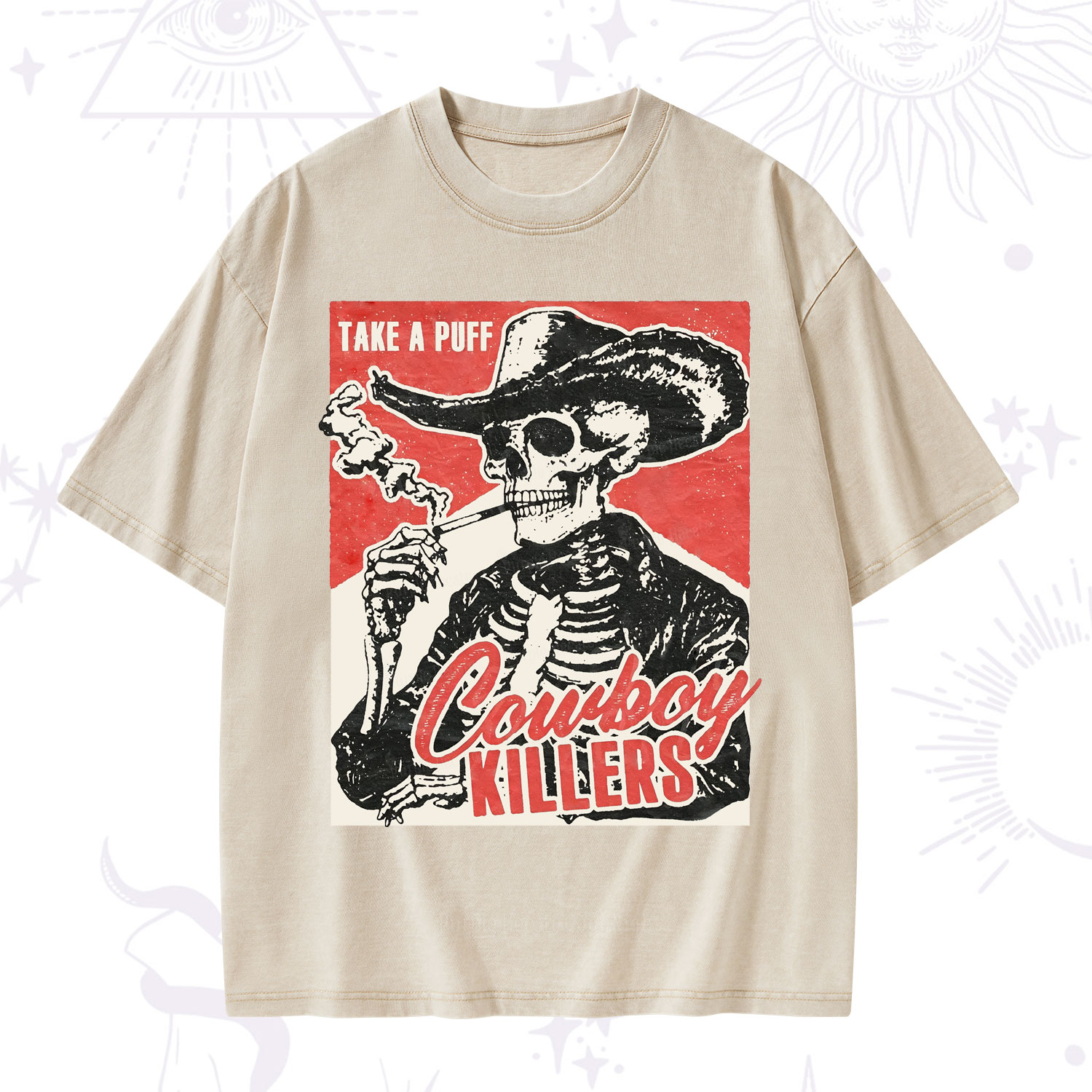 Purplehecate Cowboy Killers Smoking Skeleton Washed T-Shirt