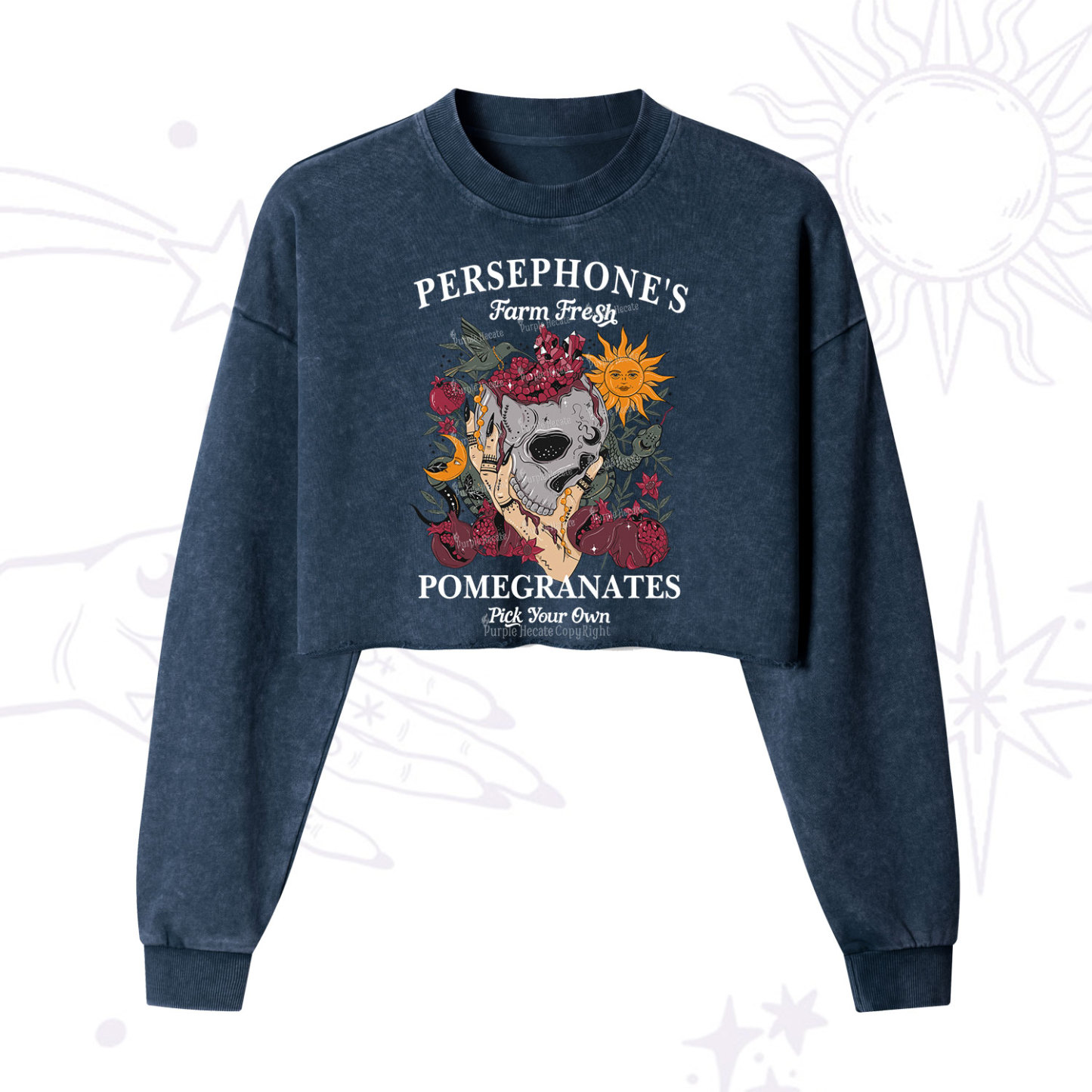 Purplehecate Persephone's Farm Fresh Pomegranates Pick Your Own Cropped Washed Sweatshirt