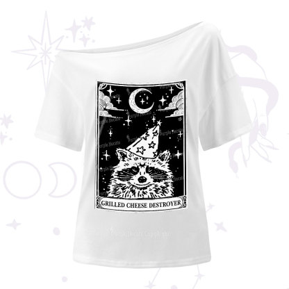 Purplehecate The Grilled Cheese Destroyer Tarot Raccoon One Shoulder T-Shirt