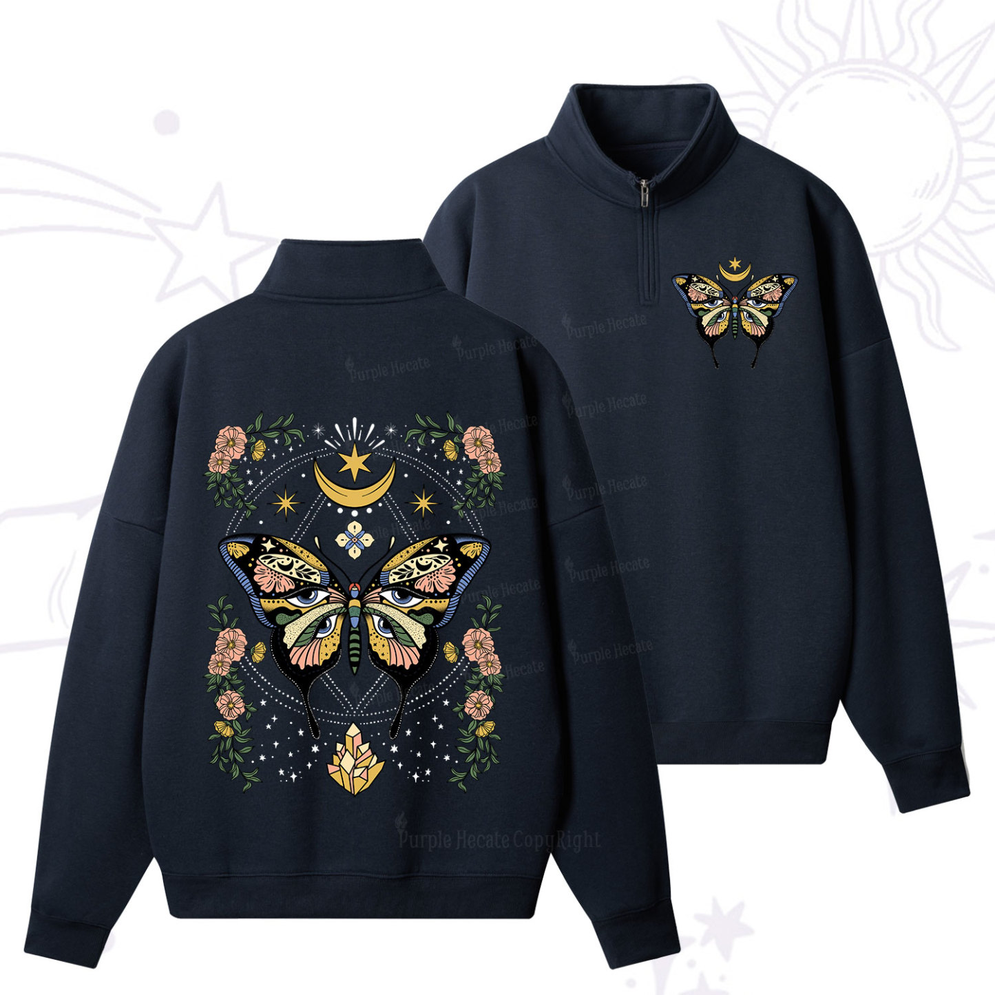 [Copy]Purplehecate The Zero Of Fucks Tarot Quarter Zip Fleece Sweatshirt