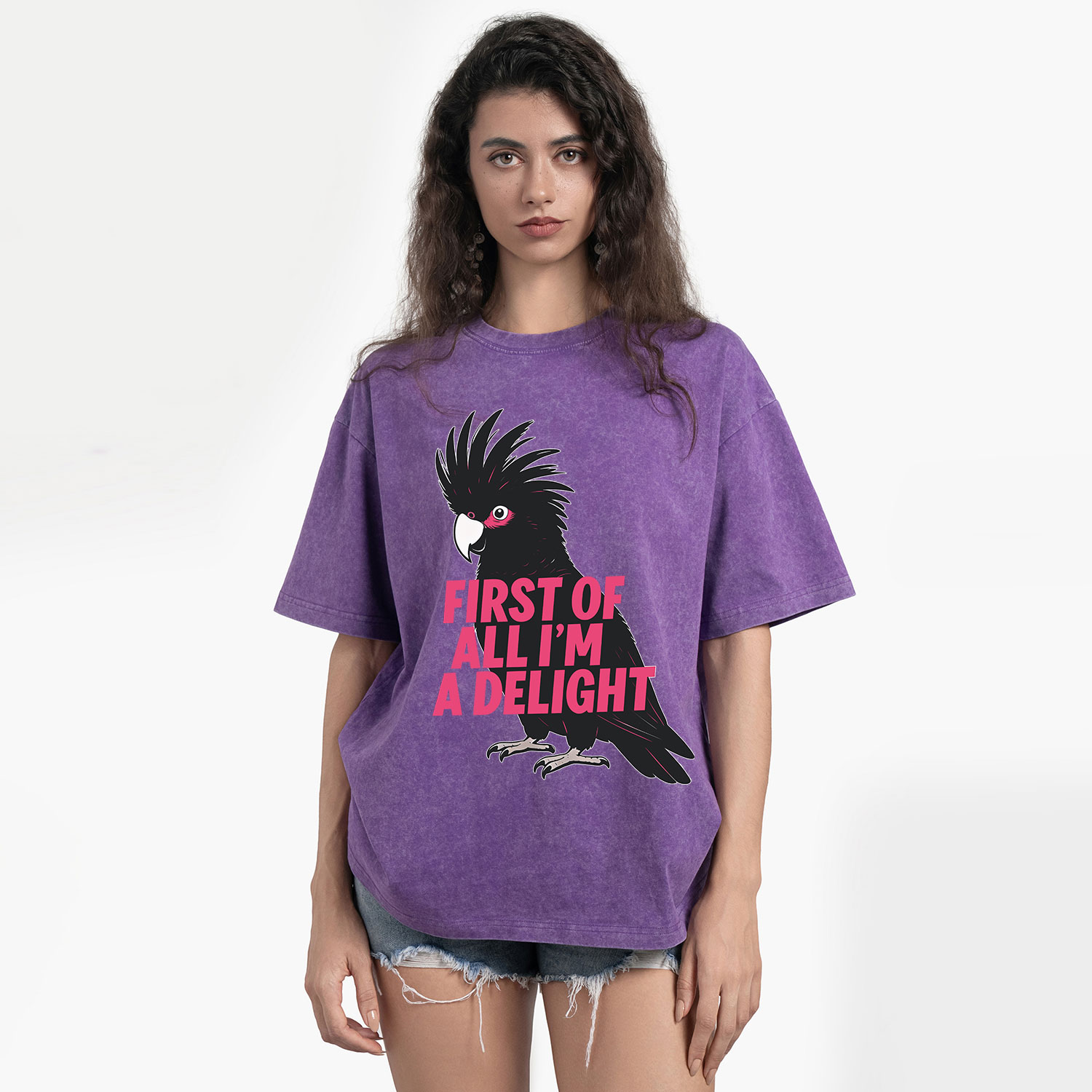 Purplehecate First Of All I'm A Delight Parrot Washed T-Shirt