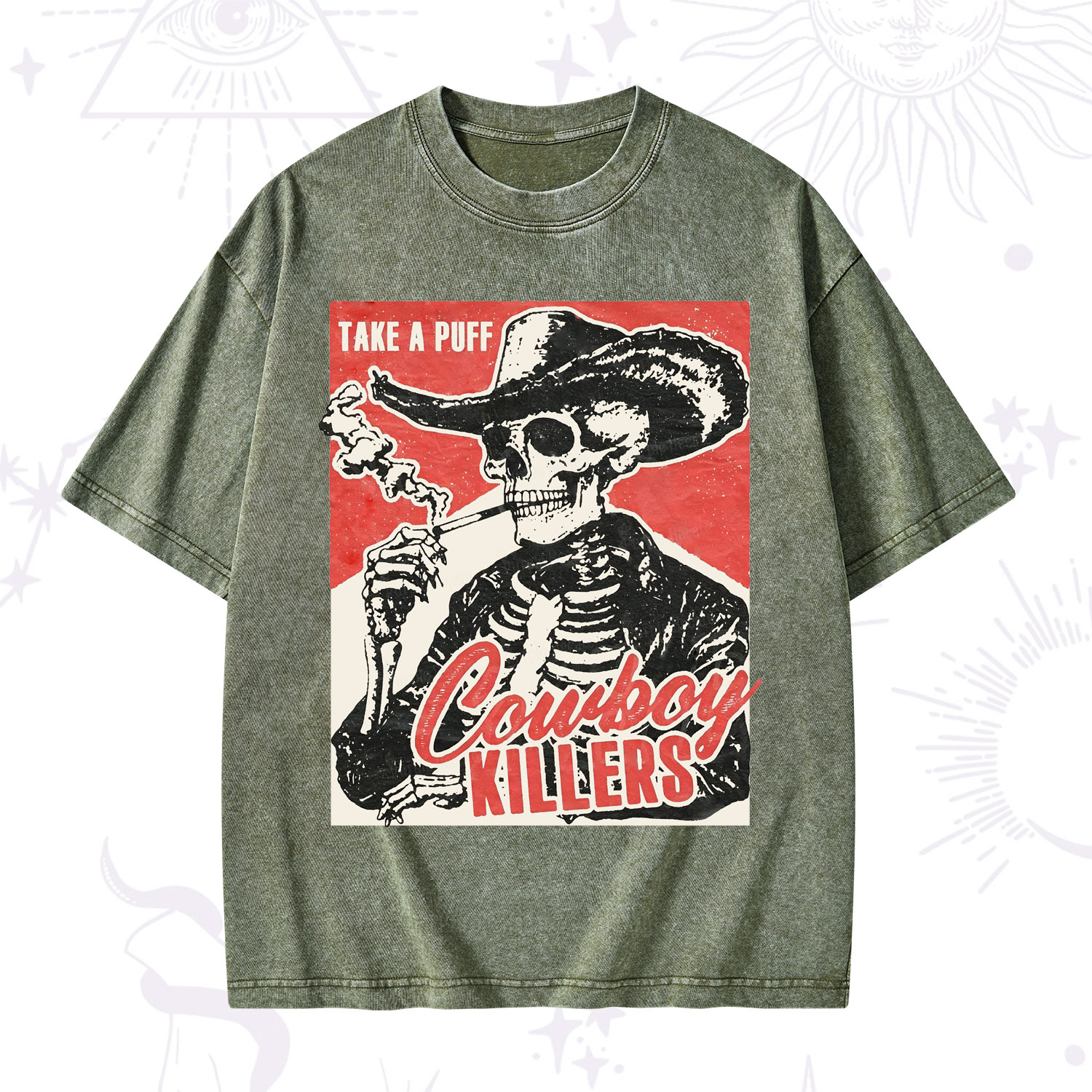 Purplehecate Cowboy Killers Smoking Skeleton Washed T-Shirt
