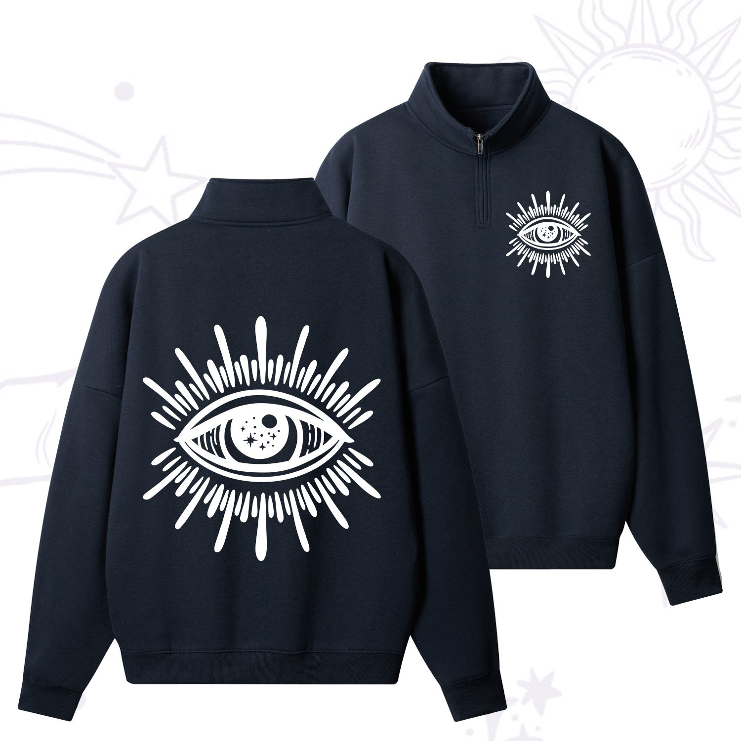 Purplehecate Evil Eye Quarter Zip Fleece Sweatshirt