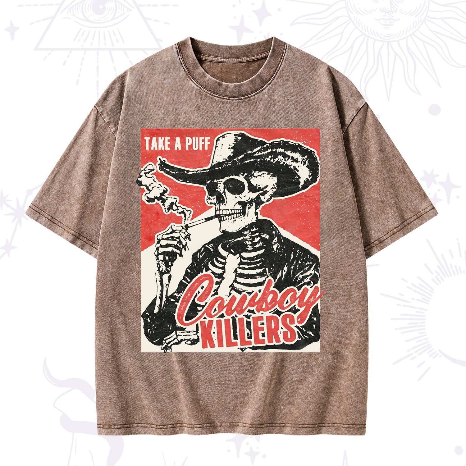 Purplehecate Cowboy Killers Smoking Skeleton Washed T-Shirt