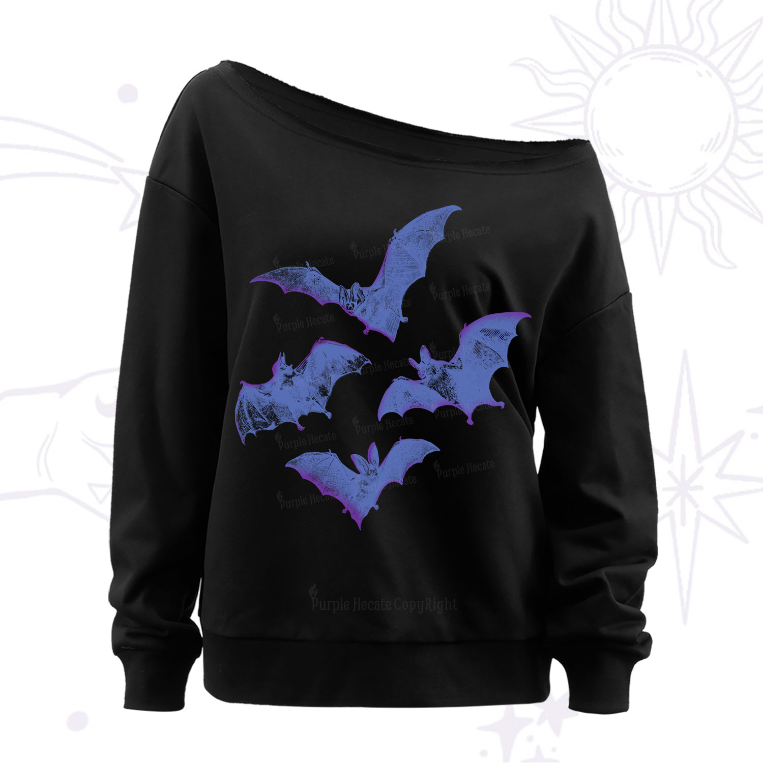 Purplehecate Vintage Bats Off The Shoulder Sweatshirt