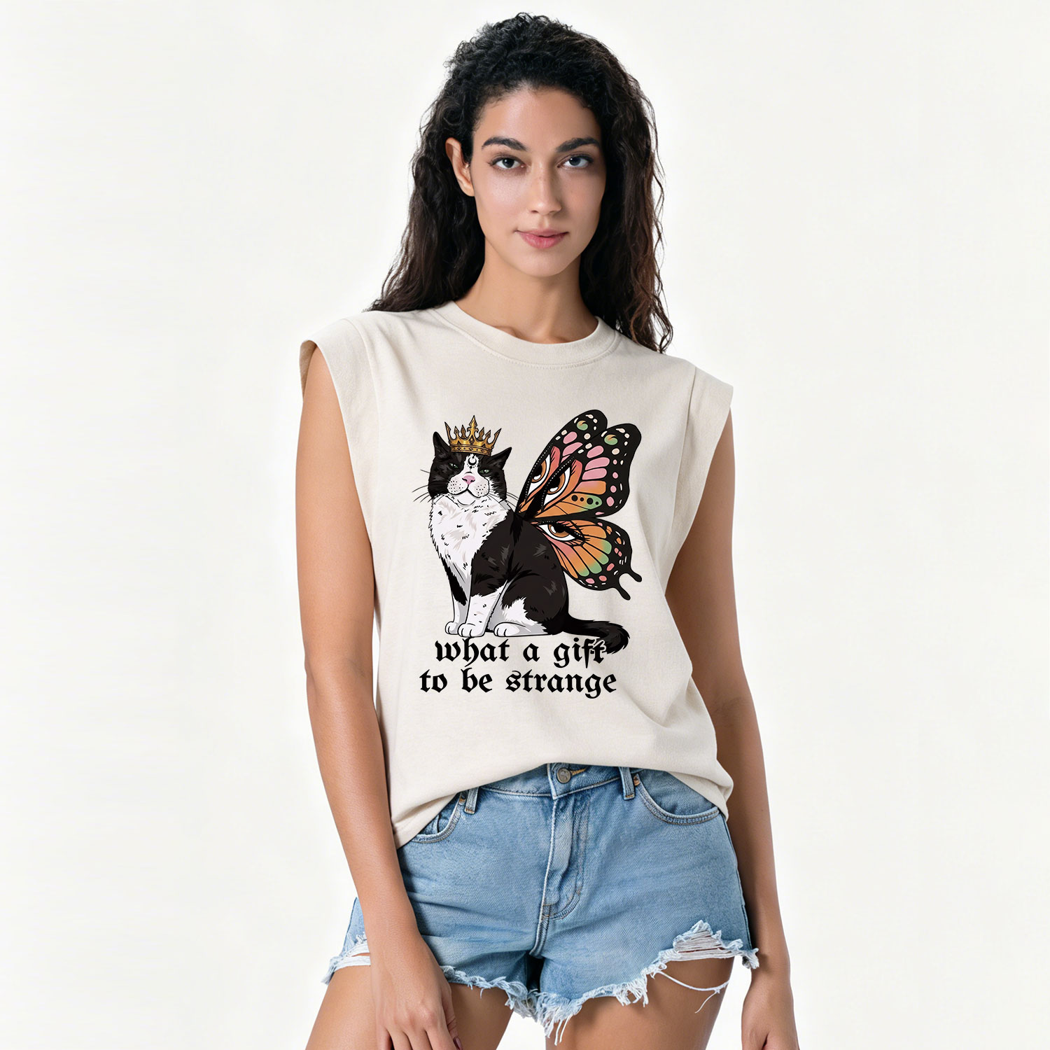 Purplehecate What a Gift to Be Strange Cat Vintage Washed Tank