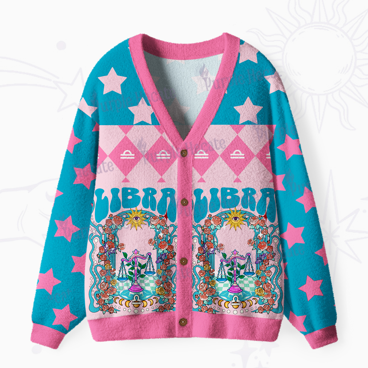 Purplehecate Libra Spirit Zodiac Ugly Cardigan Sweaters