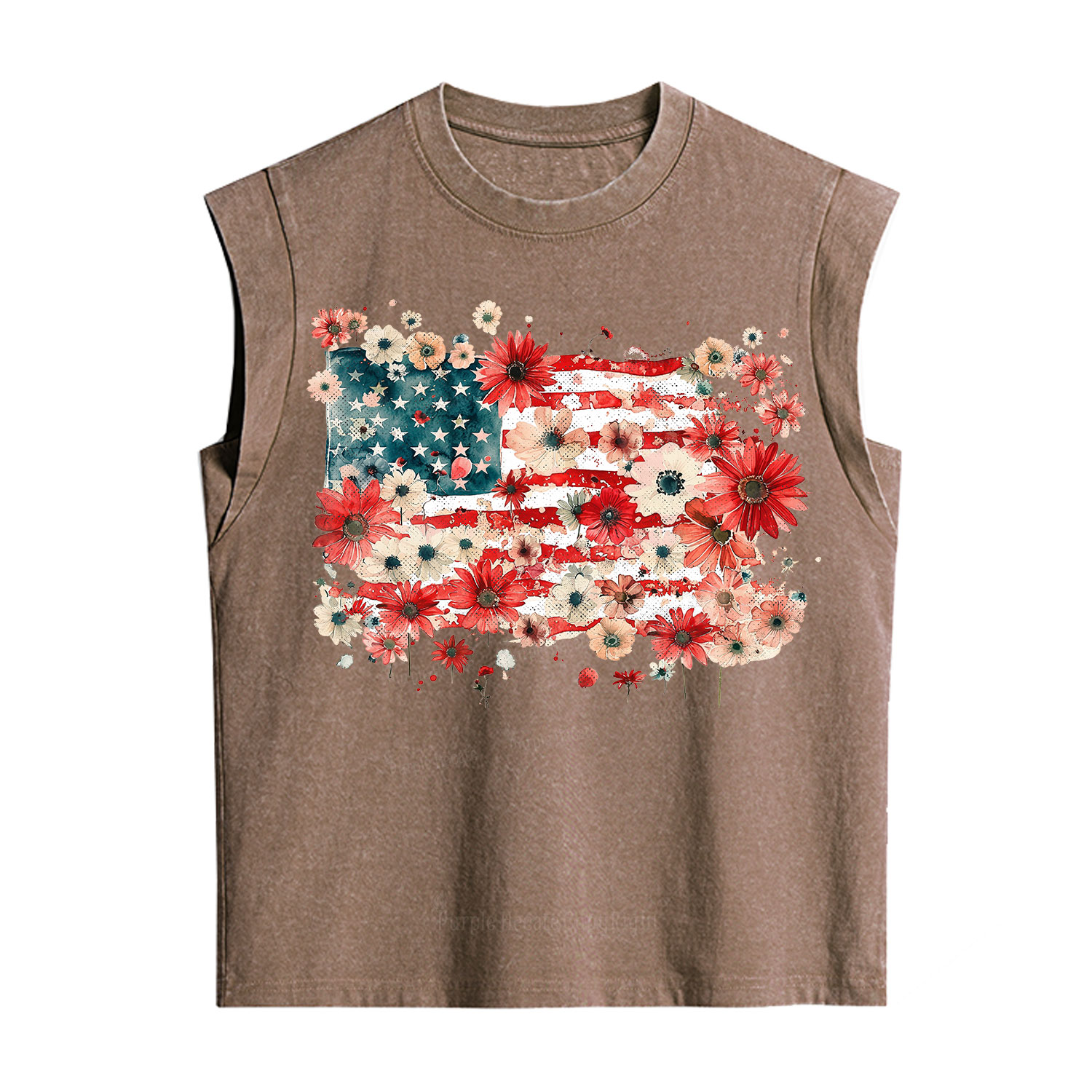 Purplehecate Floral American Flag Vintage Washed Tank