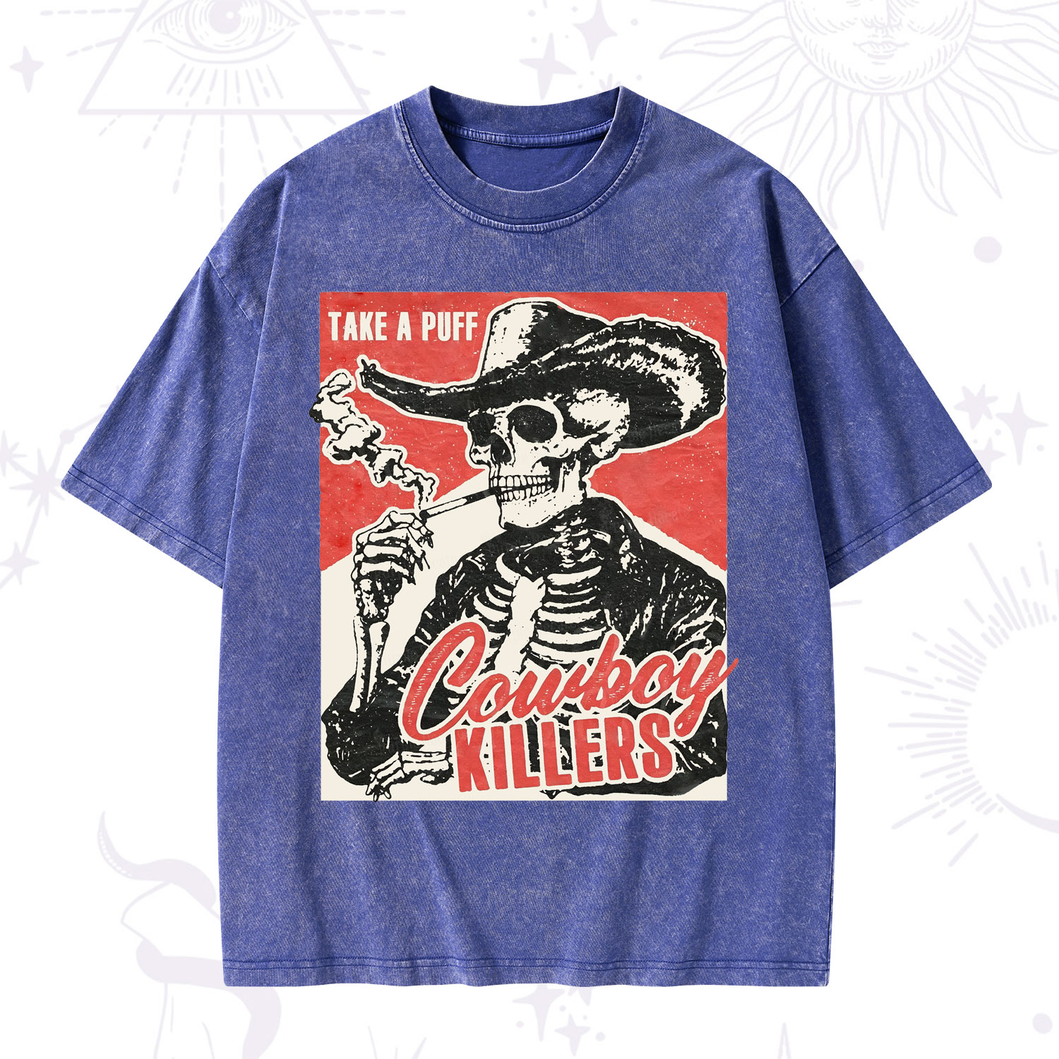 Purplehecate Cowboy Killers Smoking Skeleton Washed T-Shirt