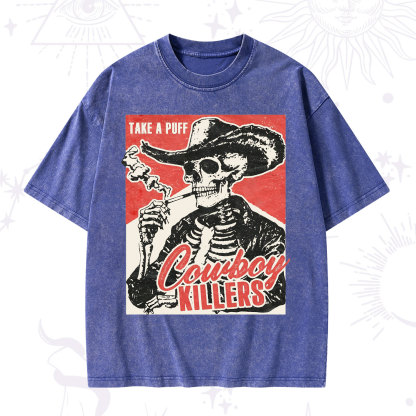 Purplehecate Cowboy Killers Smoking Skeleton Washed T-Shirt
