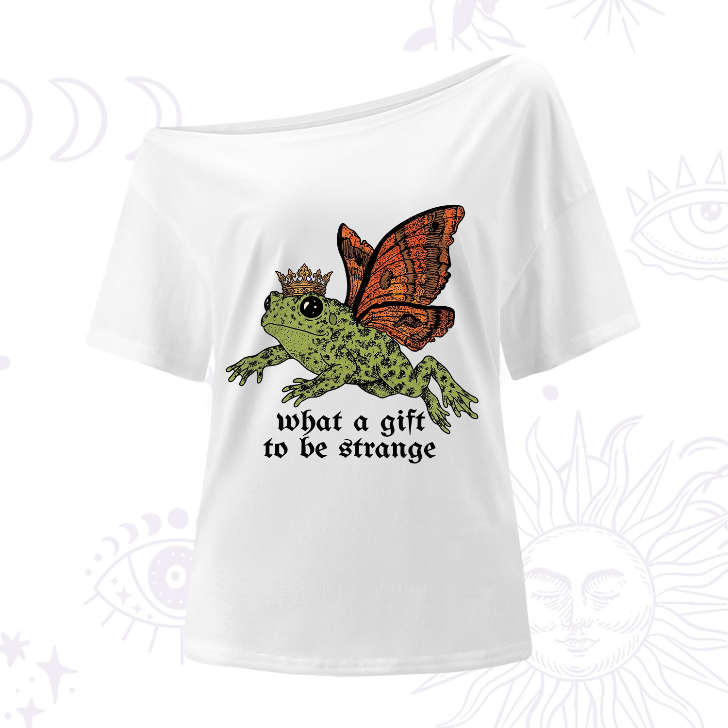 Purplehecate What a Gift to Be Strange Cat Frog One Shoulder T-Shirt