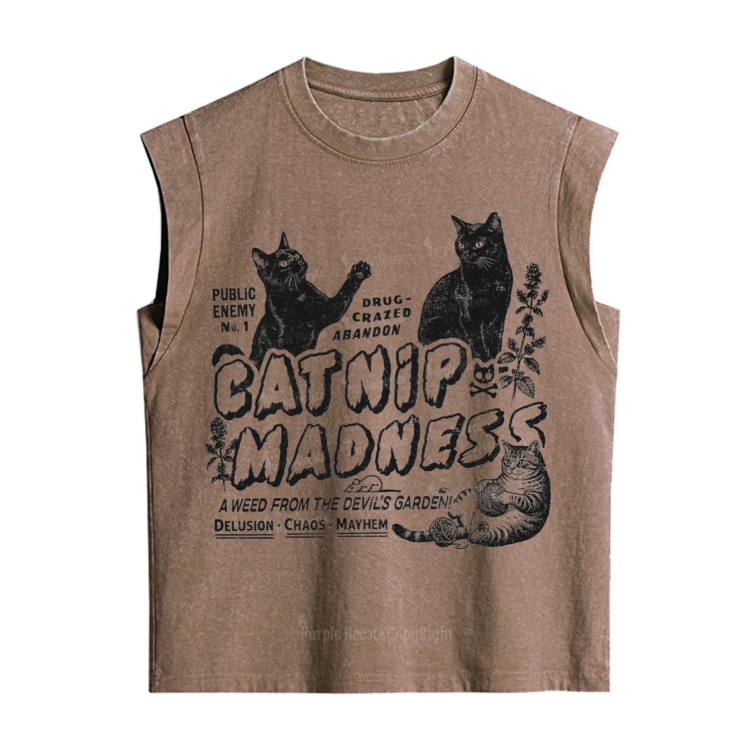 Purplehecate Catnip Madness Cute Cat Vintage Washed Tank