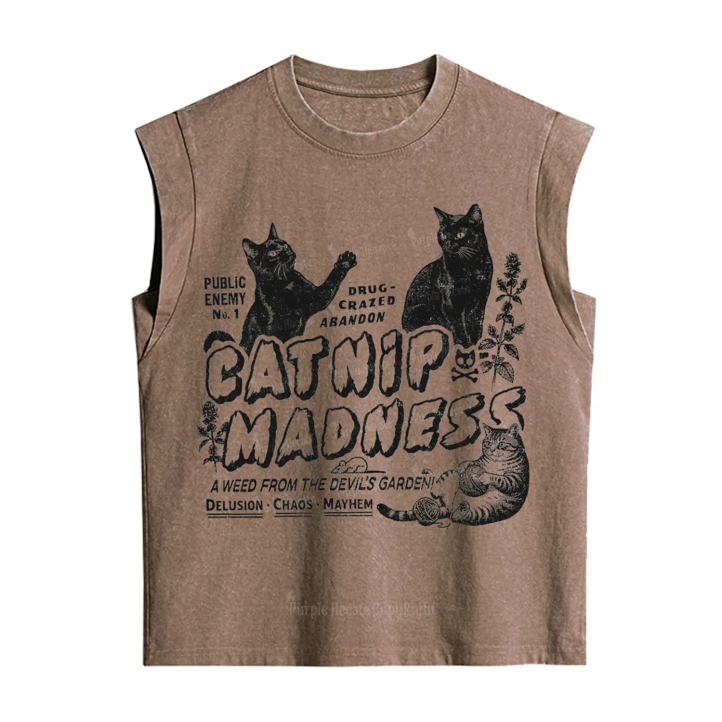 Purplehecate Catnip Madness Cute Cat Vintage Washed Tank