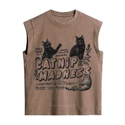 Purplehecate Catnip Madness Cute Cat Vintage Washed Tank