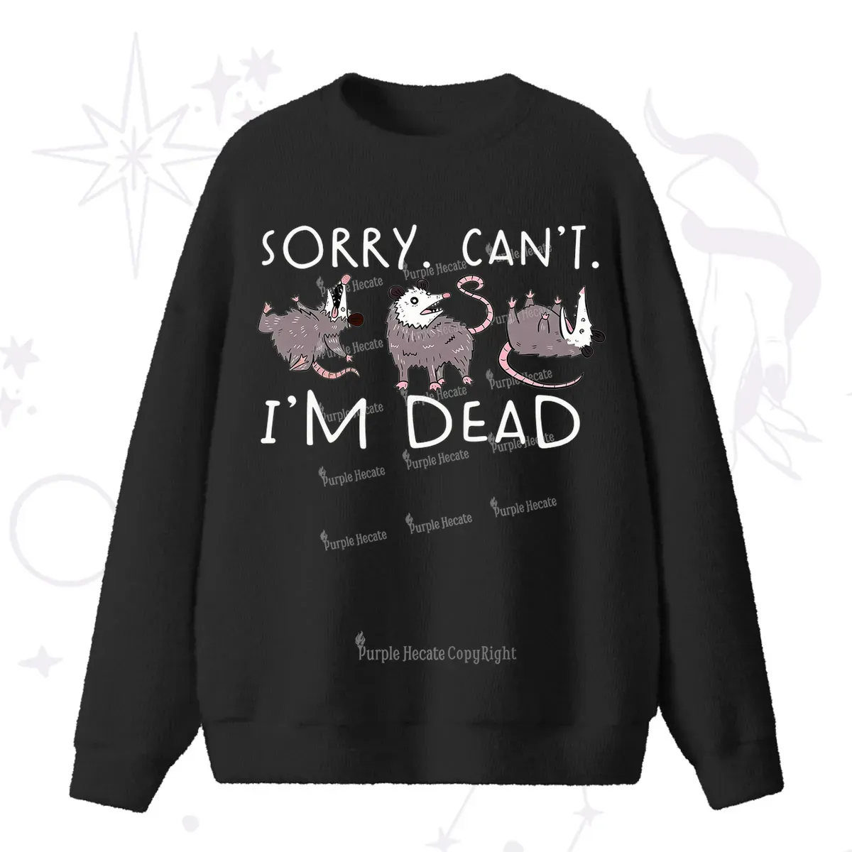 Purplehecate Funny Possum Sorry I Can't I'm Dead Fuzzy Ugly Sweater