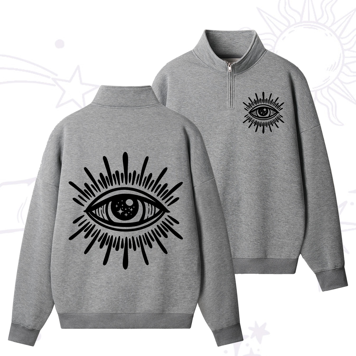 Purplehecate Evil Eye Quarter Zip Fleece Sweatshirt