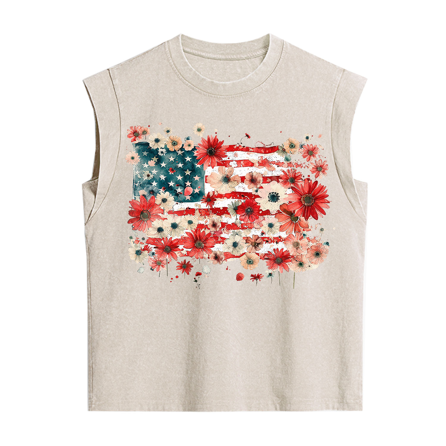 Purplehecate Floral American Flag Vintage Washed Tank