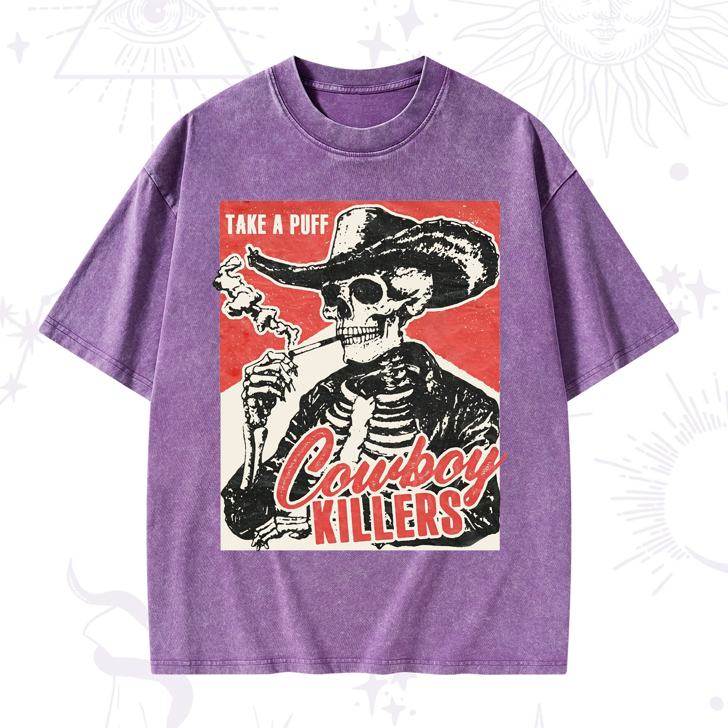 Purplehecate Cowboy Killers Smoking Skeleton Washed T-Shirt