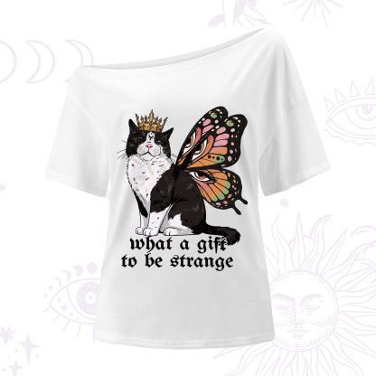 Purplehecate What a Gift to Be Strange Cat One Shoulder T-Shirt