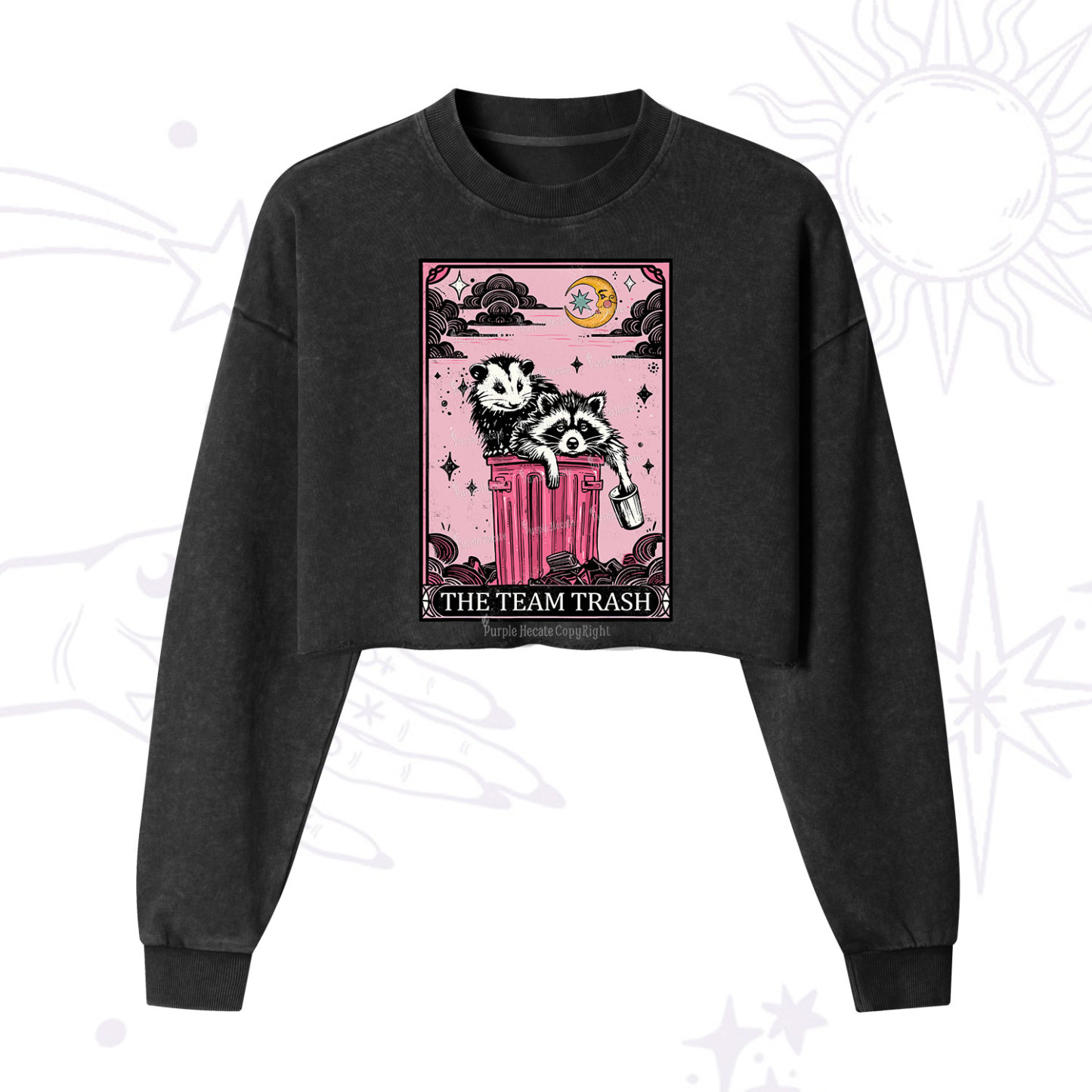 Purplehecate The Team Trash Raccoon & Possum Tarot Cropped Washed Sweatshirt