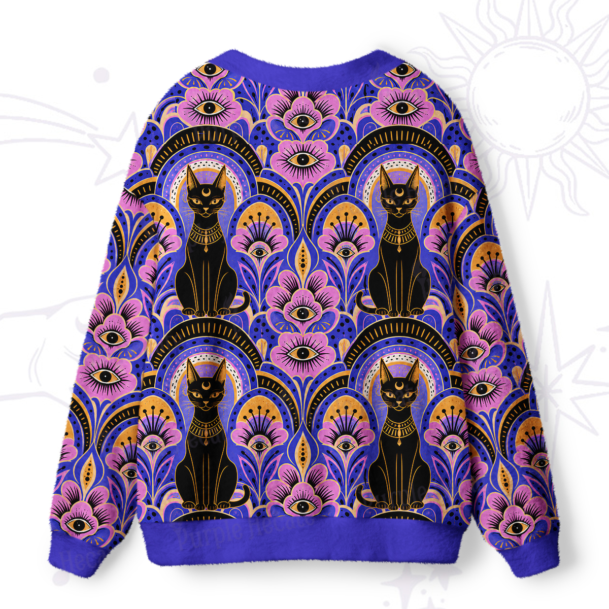 Purplehecate Egyptian Cat Temple Ugly Cardigan Sweaters