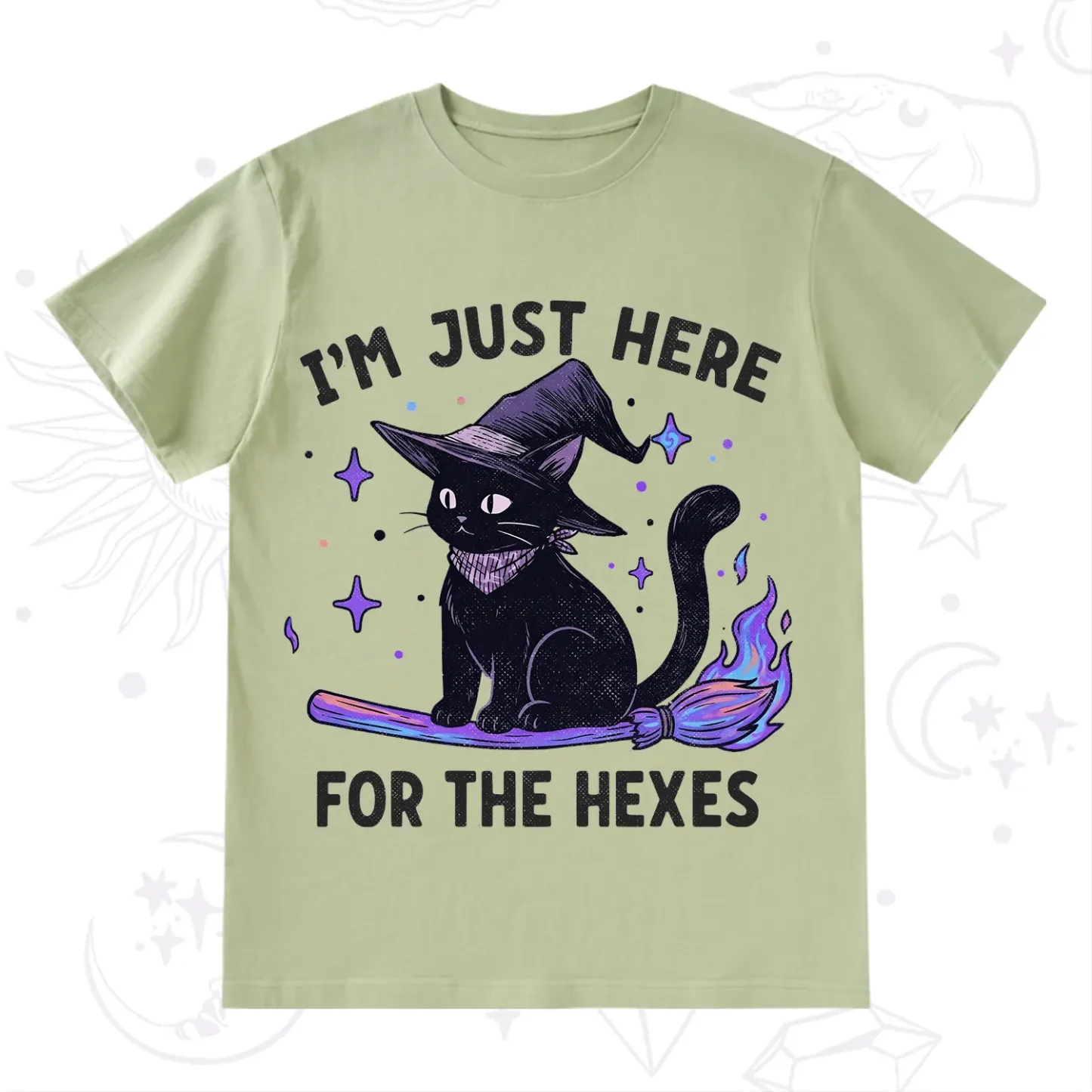 Purplehecate I'm Just Here for the Hexes Witch Cat T-Shirt