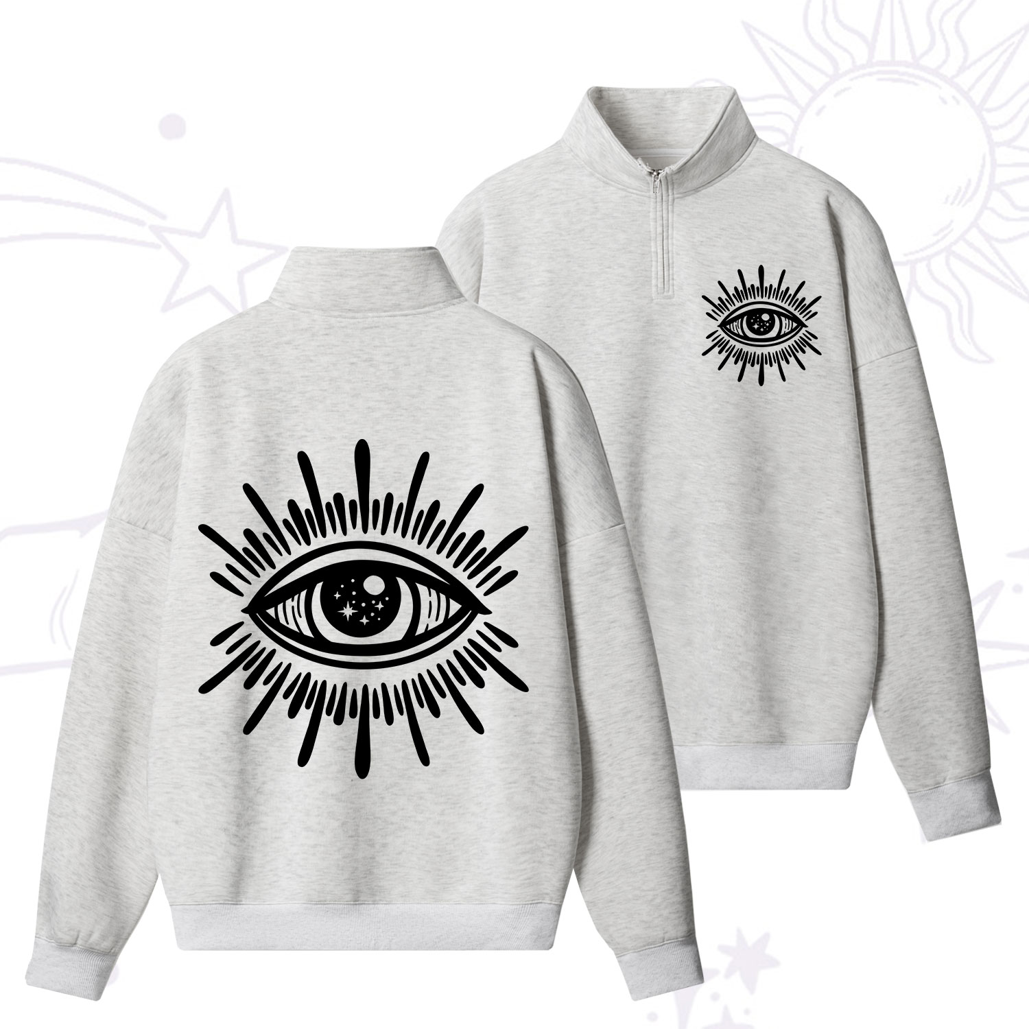 Purplehecate Evil Eye Quarter Zip Fleece Sweatshirt