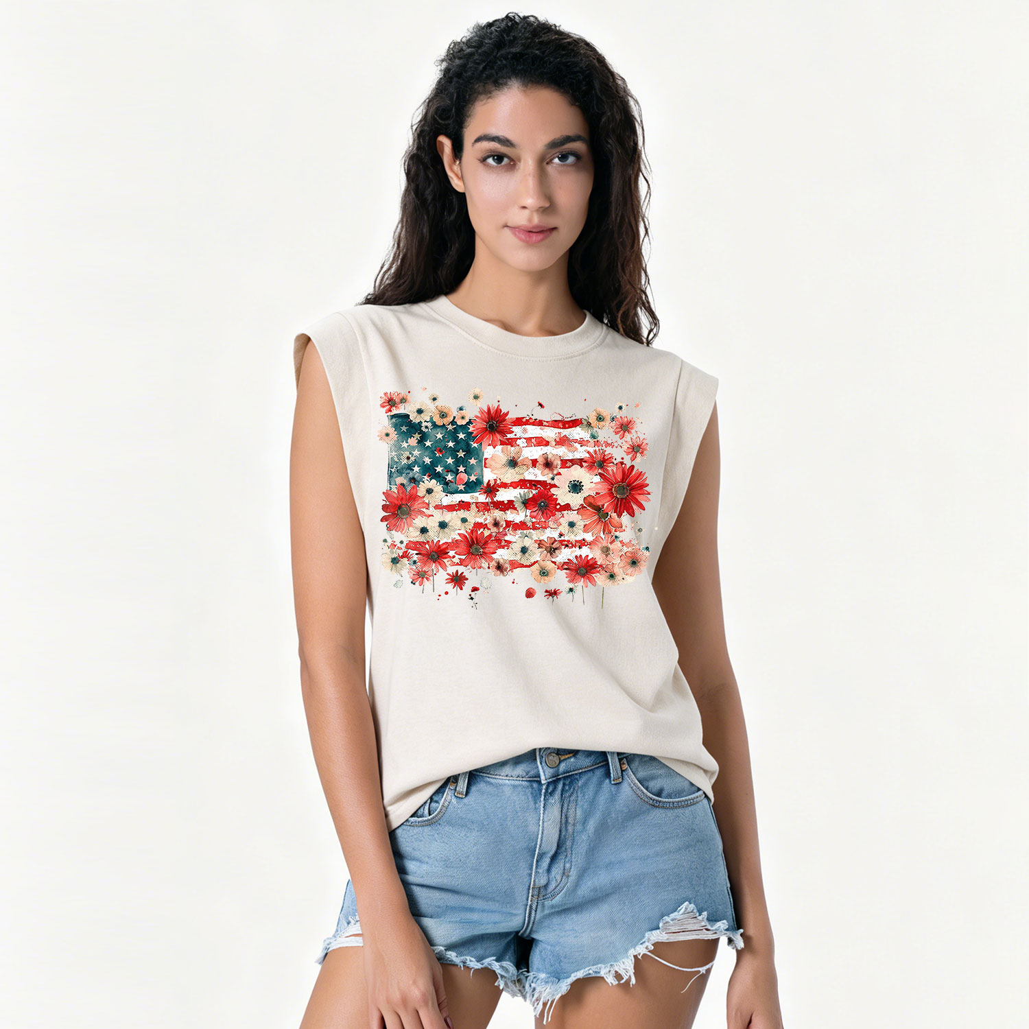 Purplehecate Floral American Flag Vintage Washed Tank